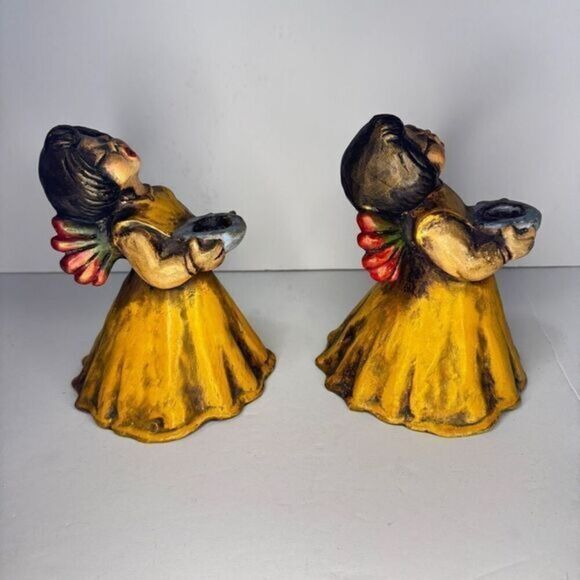 Vintage Italian Angel Figurines by Thun Bozen Hand-Painted Candle Holders MCM - Picture 7 of 12